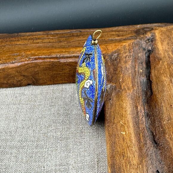 Vintage Round Puffy Double Sided Chinese Dragon Cloisonne Pendant 1.75" Blue - Picture 10 of 13
